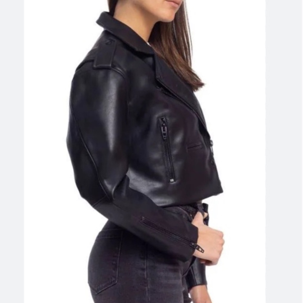 BLANKNYC High Standard Vegan Faux-Leather Crop Moto Jacket Black Size S Small - Picture 2 of 10